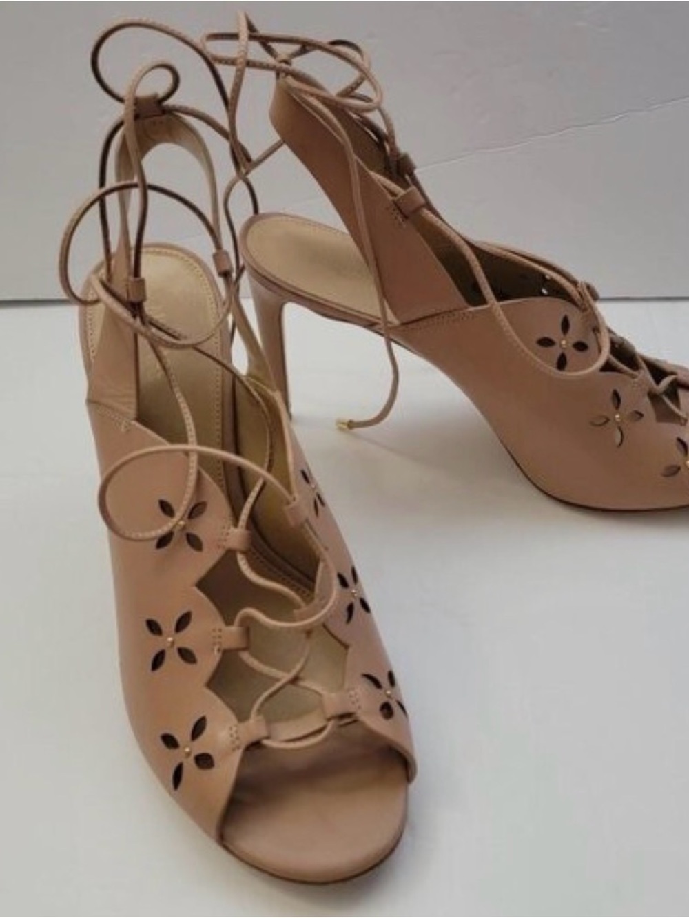 Michael Kors Nude Lace-Up Cutout Peep-Toe Heels